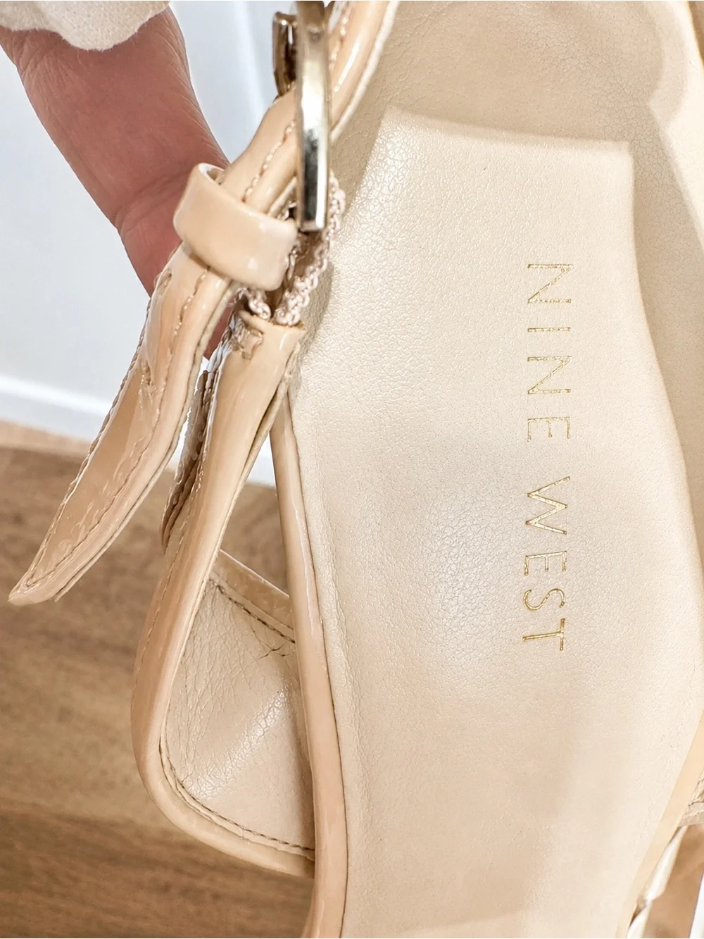 Nine West Pretta Nude Patent Peep Toe Slingback Platform Heels Size 10